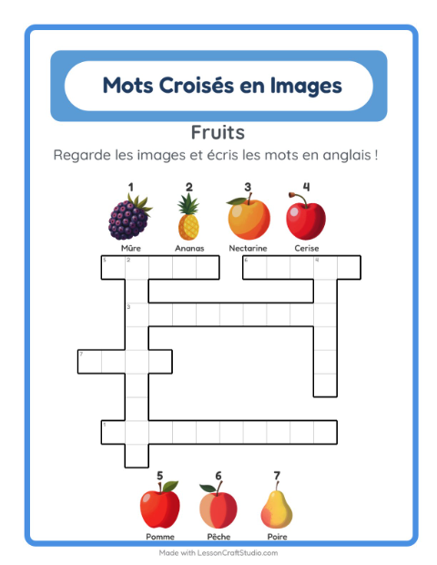 Mots croisés en anglais – Fruits