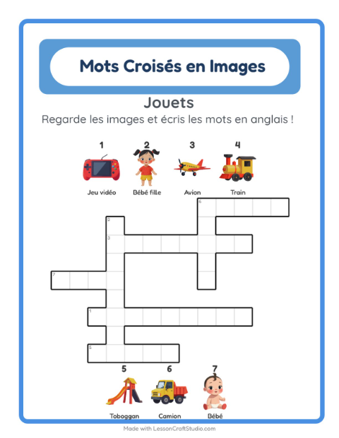 Mots croisés en anglais – Jouets