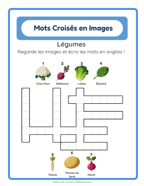 Mots croisés en anglais – Légumes