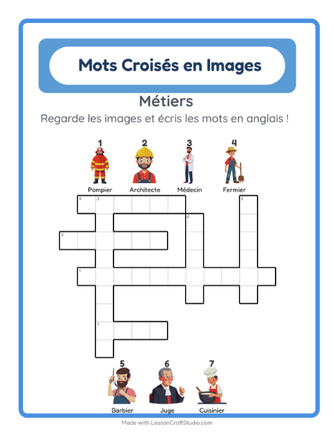 Mots croisés en anglais – Métiers