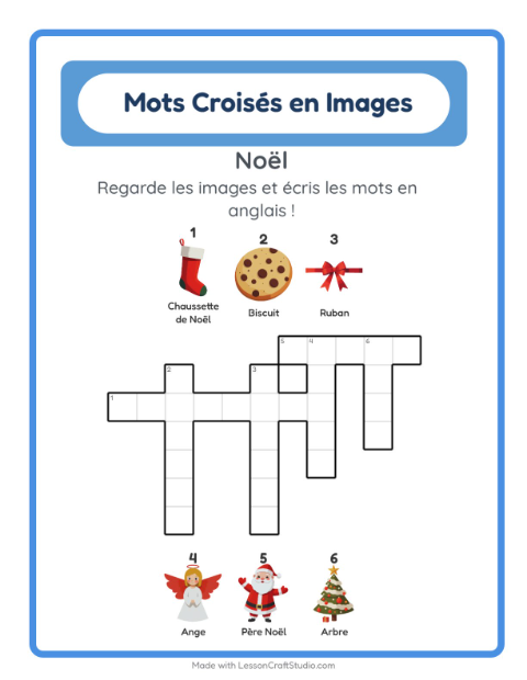 Mots croisés en anglais – Noël