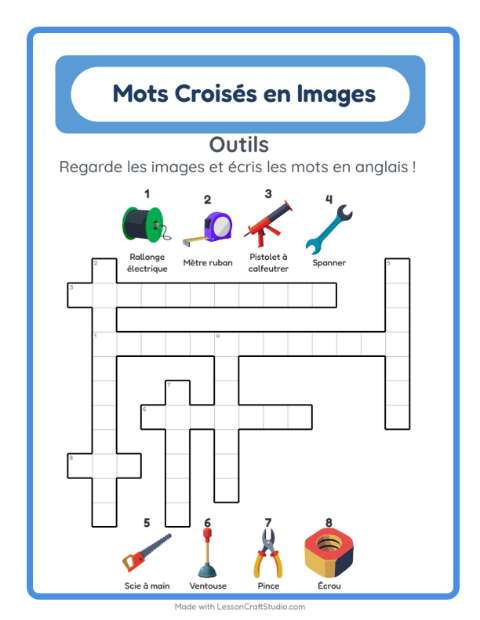 Mots croisés en anglais – Outils