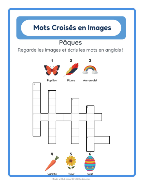 Aperçu : Apprendre l’anglais : Pâques – mots croisés en images pour enfants