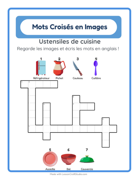 Mots croisés en anglais – Ustensiles de cuisine