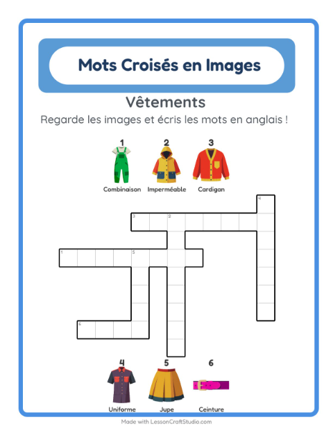 Mots croisés en anglais – Vêtements