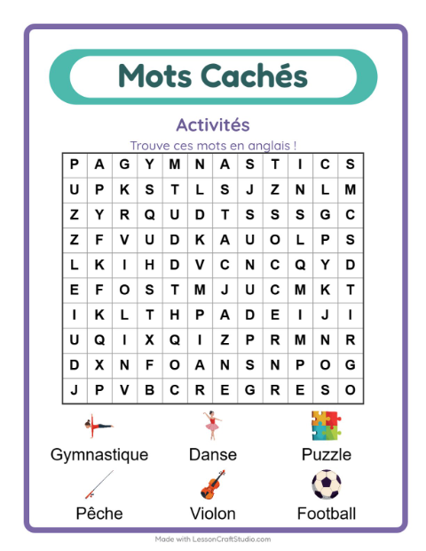 Mots mêlés en anglais – Activités