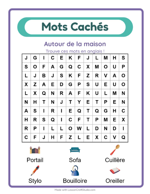 Mots mêlés en anglais – Autour de la maison