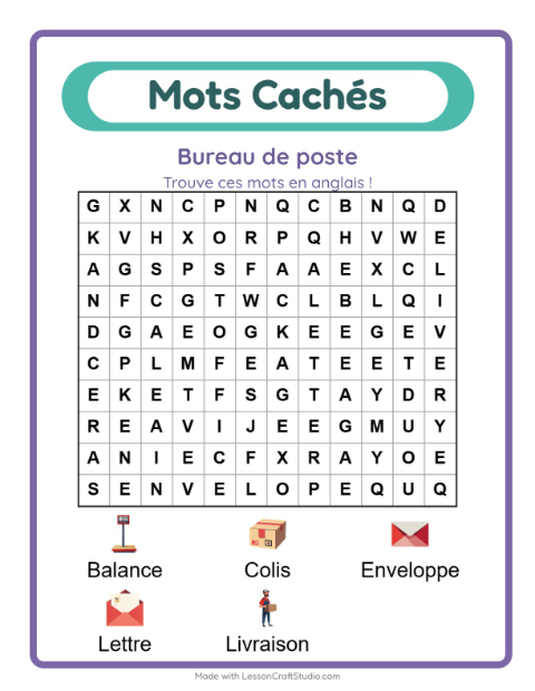 Mots mêlés en anglais – Bureau de poste