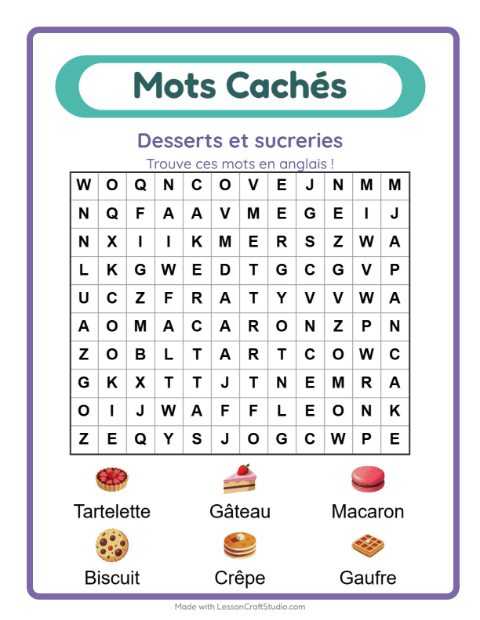 Mots mêlés en anglais – Desserts et sucreries