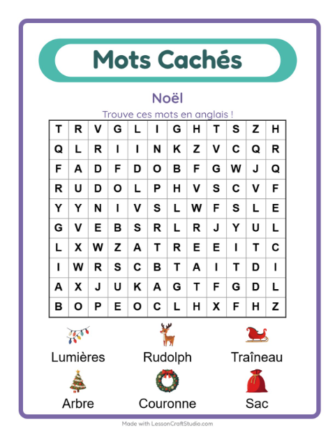 Mots mêlés en anglais – Noël