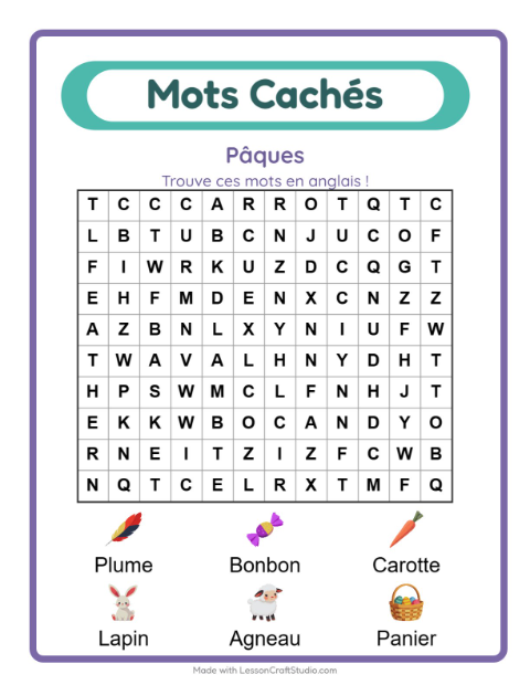 Aperçu : Apprendre l’anglais : Pâques – mots mêlés pour enfants