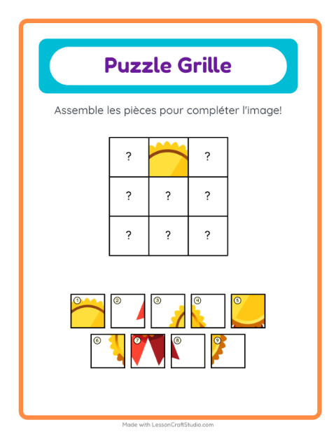 Aperçu de la fiche Appariement En Grille avec Accessoires pour École maternelle (grande section, 5-7 ans)