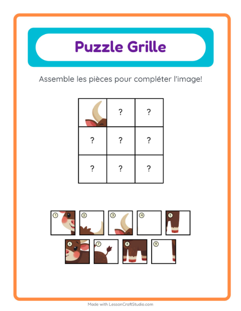 Aperçu de la fiche Appariement En Grille avec Animaux de la ferme pour École maternelle (grande section, 5-7 ans)