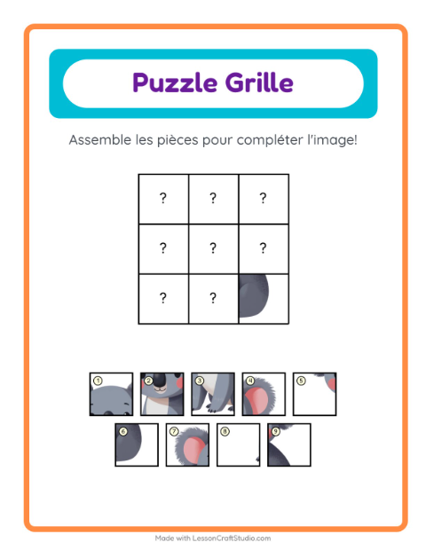 Aperçu de la fiche Appariement En Grille avec Animaux du zoo pour École maternelle (grande section, 5-7 ans)