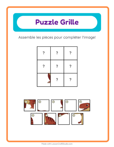 Aperçu de la fiche Appariement En Grille avec Dinosaures pour École maternelle (grande section, 5-7 ans)
