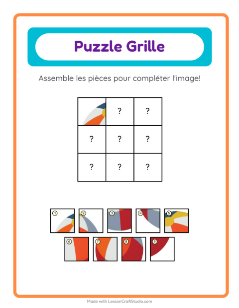 Aperçu de la fiche Appariement En Grille avec Été pour École maternelle (grande section, 5-7 ans)
