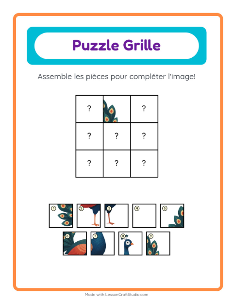 Aperçu de la fiche Appariement En Grille avec Oiseaux pour École maternelle (grande section, 5-7 ans)