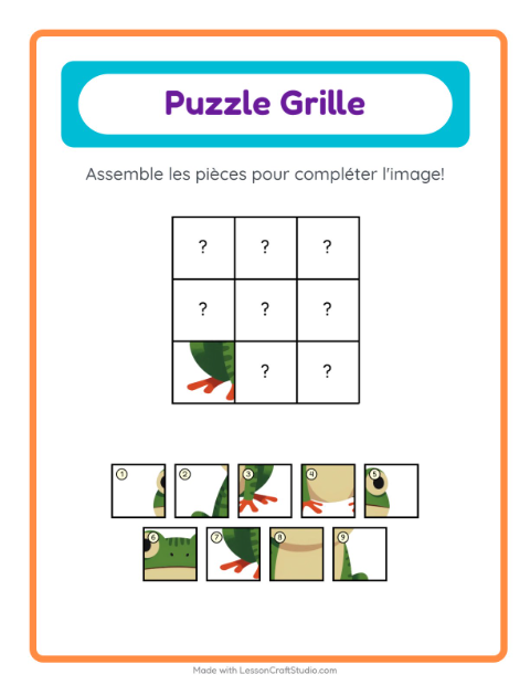 Aperçu de la fiche Appariement En Grille avec Reptiles et amphibiens pour École maternelle (grande section, 5-7 ans)