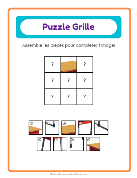 Aperçu de la fiche Appariement En Grille avec Salle de classe pour École maternelle (grande section, 5-7 ans)