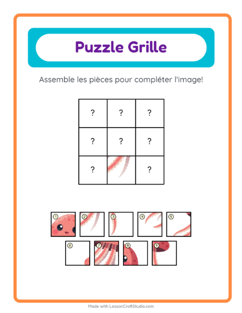 Aperçu de la fiche Appariement En Grille avec Vie océanique pour École maternelle (grande section, 5-7 ans)