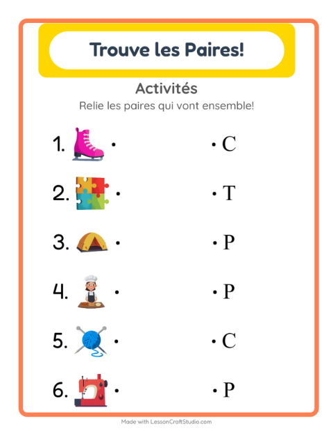 Aperçu de la fiche Appariement avec Activités pour École maternelle (grande section, 5-7 ans)