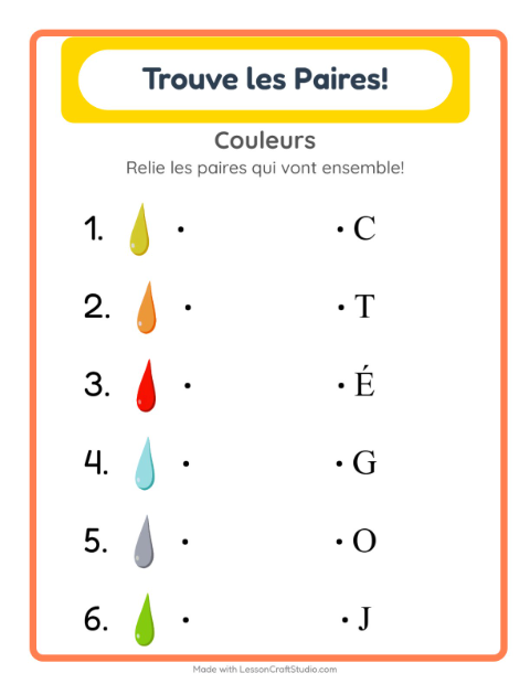 Aperçu de la fiche Appariement avec Couleurs pour École maternelle (grande section, 5-7 ans)