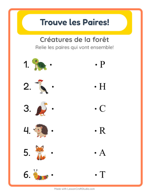 Aperçu de la fiche Appariement avec Créatures de la forêt pour École maternelle (grande section, 5-7 ans)