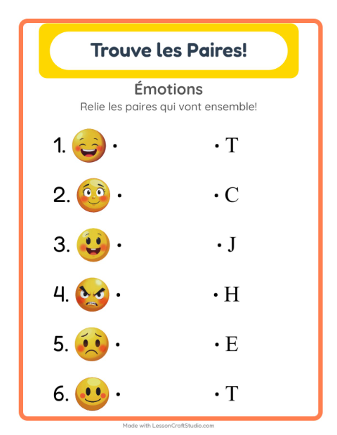 Aperçu de la fiche Appariement avec Émotions pour École maternelle (grande section, 5-7 ans)
