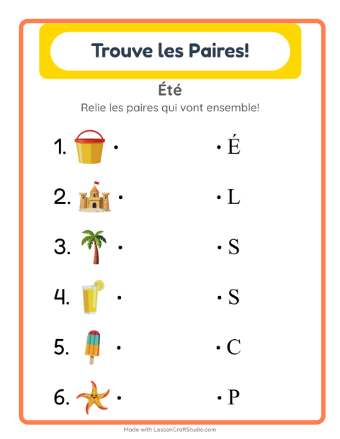 Aperçu de la fiche Appariement avec Été pour École maternelle (grande section, 5-7 ans)