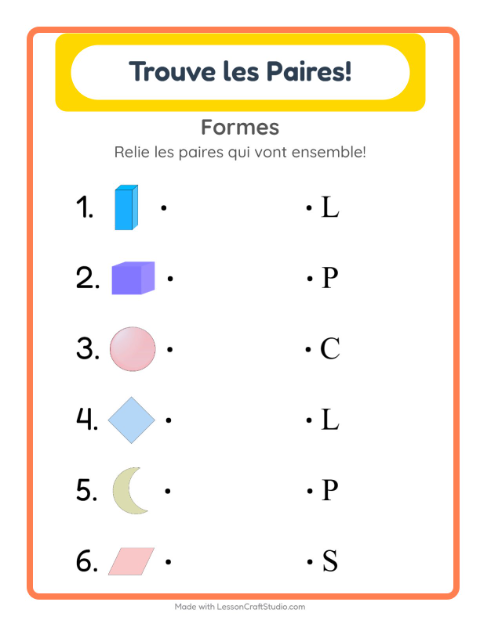 Aperçu de la fiche Appariement avec Formes pour École maternelle (grande section, 5-7 ans)