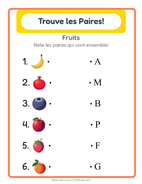 Aperçu de la fiche Appariement avec Fruits pour École maternelle (grande section, 5-7 ans)