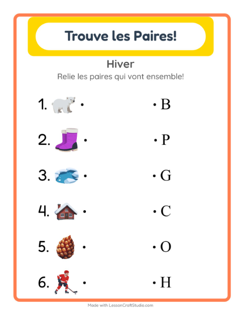 Aperçu de la fiche Appariement avec Hiver pour École maternelle (grande section, 5-7 ans)