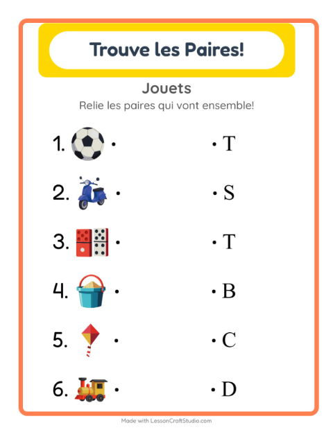 Aperçu de la fiche Appariement avec Jouets pour École maternelle (grande section, 5-7 ans)