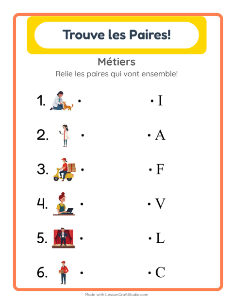 Aperçu de la fiche Appariement avec Métiers pour École maternelle (grande section, 5-7 ans)