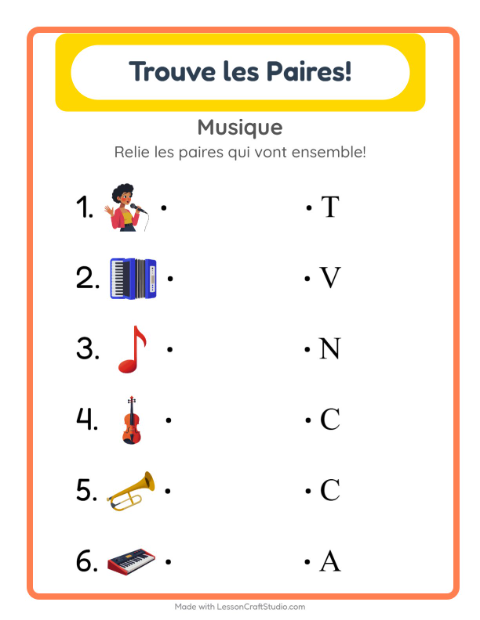 Aperçu de la fiche Appariement avec Musique pour École maternelle (grande section, 5-7 ans)