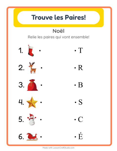 Aperçu de la fiche Appariement avec Noël pour École maternelle (grande section, 5-7 ans)