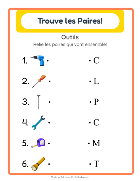 Aperçu de la fiche Appariement avec Outils pour École maternelle (grande section, 5-7 ans)