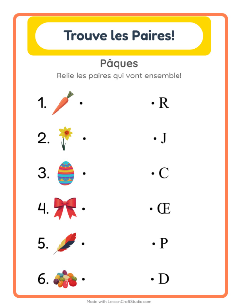 Aperçu de la fiche Appariement avec Pâques pour École maternelle (grande section, 5-7 ans)