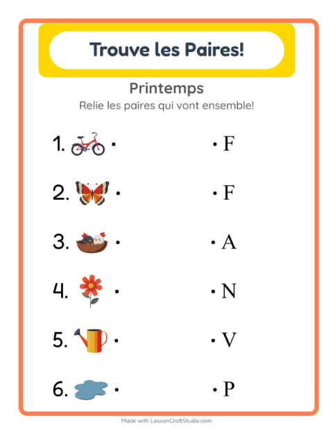 Aperçu de la fiche Appariement avec Printemps pour École maternelle (grande section, 5-7 ans)