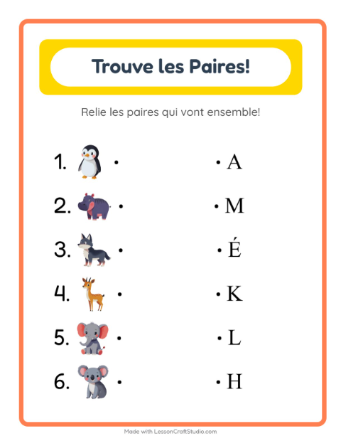 Aperçu de la fiche Appariement pour École maternelle (grande section, 5-7 ans)