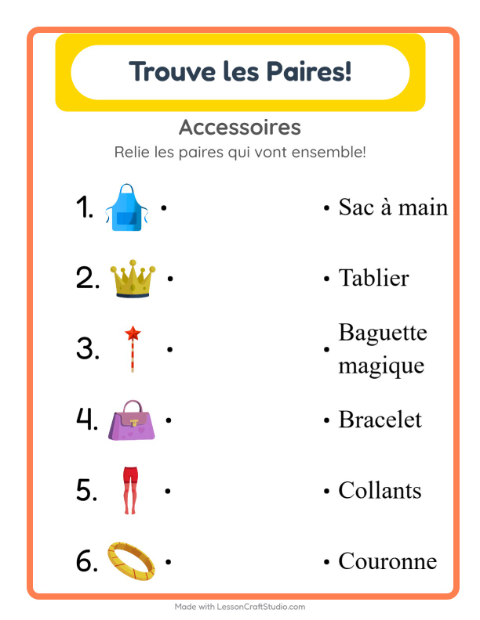 Aperçu de la fiche Appariement avec Accessoires pour École maternelle (grande section, 5-7 ans)