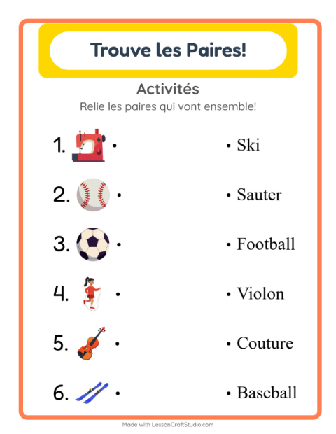 Aperçu de la fiche Appariement avec Activités pour École maternelle (grande section, 5-7 ans)