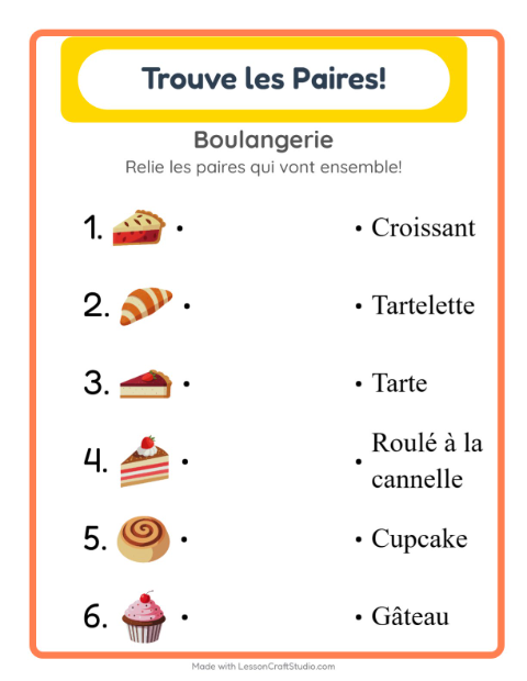 Aperçu de la fiche Appariement avec Boulangerie pour École maternelle (grande section, 5-7 ans)