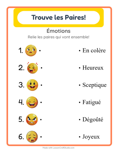 Aperçu de la fiche Appariement avec Émotions pour École maternelle (grande section, 5-7 ans)