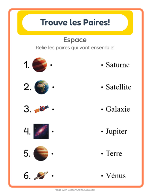 Aperçu de la fiche Appariement avec Espace pour École maternelle (grande section, 5-7 ans)