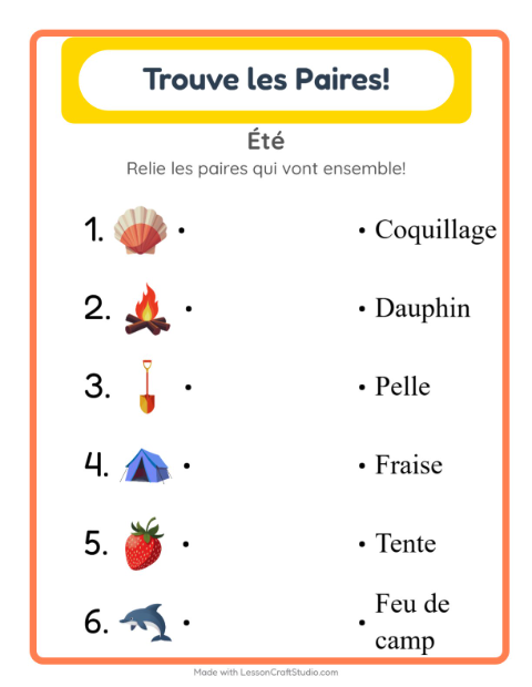 Aperçu de la fiche Appariement avec Été pour École maternelle (grande section, 5-7 ans)