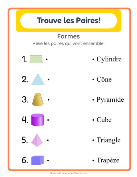 Aperçu de la fiche Appariement avec Formes pour École maternelle (grande section, 5-7 ans)