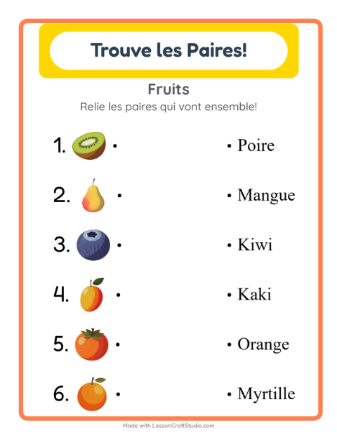 Aperçu de la fiche Appariement avec Fruits pour École maternelle (grande section, 5-7 ans)
