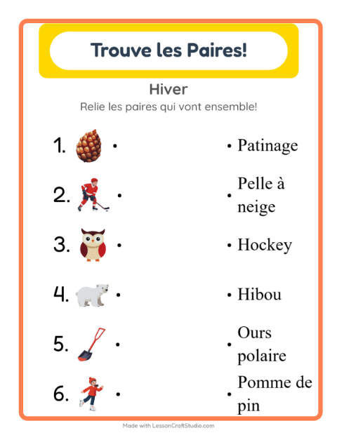 Aperçu de la fiche Appariement avec Hiver pour École maternelle (grande section, 5-7 ans)