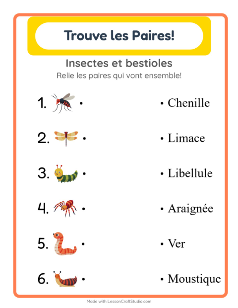 Aperçu de la fiche Appariement avec Insectes et bestioles pour École maternelle (grande section, 5-7 ans)